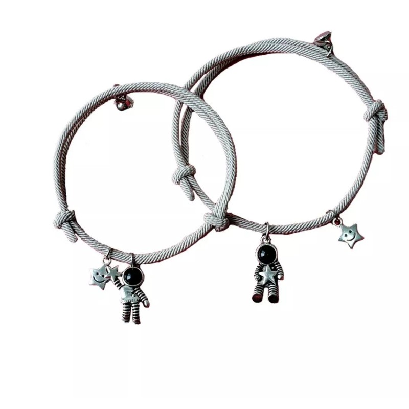 Veraly Set 2 Pulseras Y 2 Collares Pareja Astronauta Acero