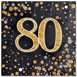 Age 80 Napkins Happy 80th Birthday Hologrphic Black and Gold Napkins Foil Shiny Recyclable Party Tableware