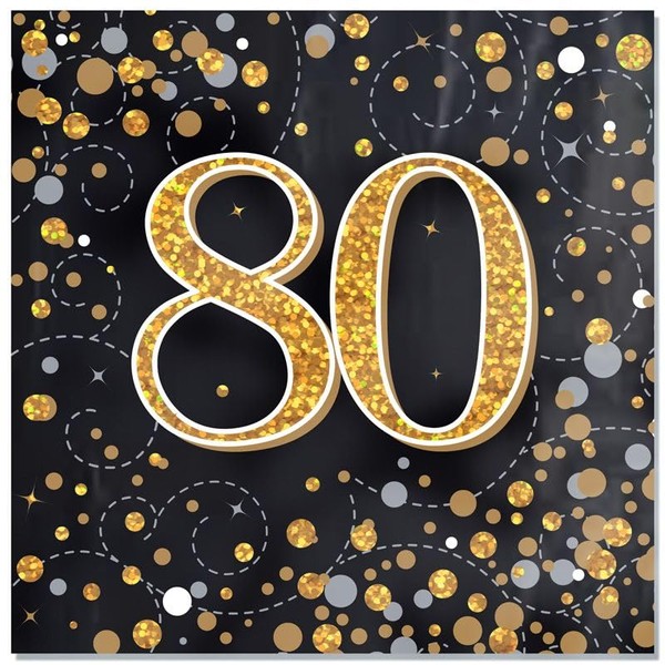 Age 80 Napkins Happy 80th Birthday Hologrphic Black and Gold