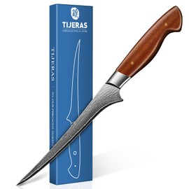TIJERAS Boning Filet Knife for Fish, 7 inch Fillet Fishing Knife, Damascus Steel Debonding Knifves for Meat Bone Cutting, Filleting, Cleaning, Birthday Day Mom Gift