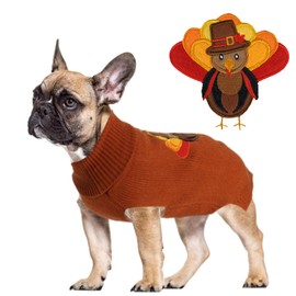 DELIFUR Thanksgiving Dog Turkey Sweater - Cat Turtle Neck Knit Sweater with Leash Hole Thanksgiving Outfit for Small Dog Fall Color (Medium)