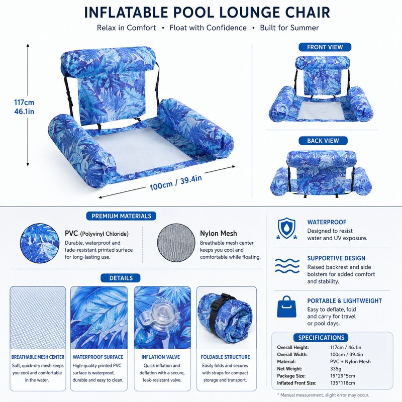 Inflatable Water Hammock Pool Float for Adults – Foldable PVC