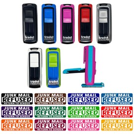Junk Mail Refused Return to Sender Self-Inking Portable Pocket Stamp 1-1/2" Ink Stamper for Business Office - Turquoise on Pink Case - Green Ink