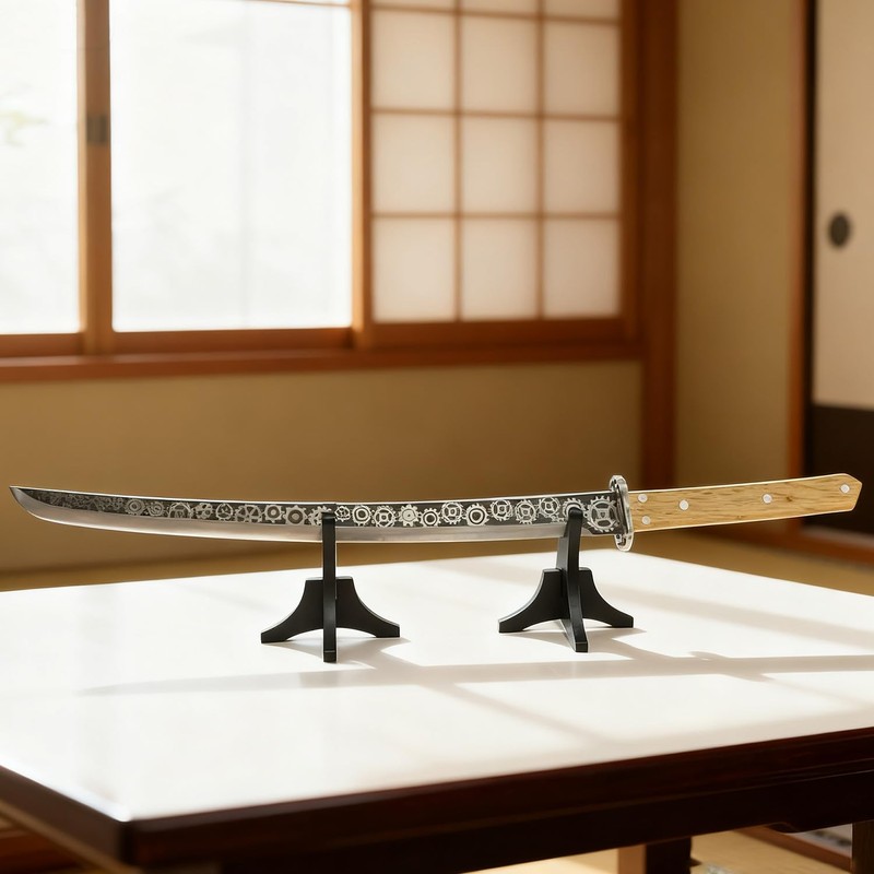Elifinds Sword Stand with Blade Slot Wood Samurai Katana Holder