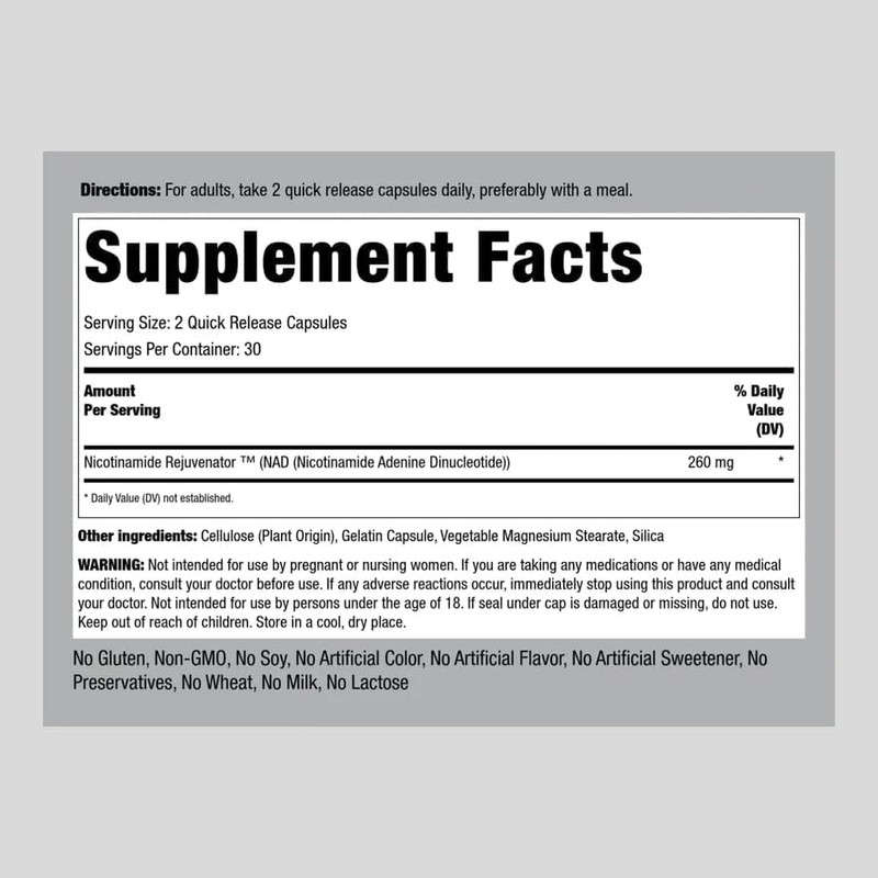 True NAD 260 mg 60 Capsules | Nicotinamide Rejuvenator Anti