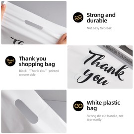 RainTick - Bolsas de plástico blancas para la compra, paquete de 100, 9 x 12 pulgadas, 4.73 mils de grosor con asas, perfectas para tiendas boutique y minoristas