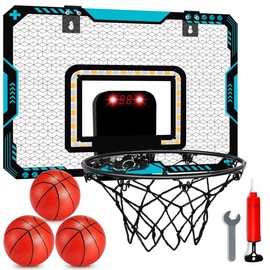 Indoor Basketball Hoop, Basketball Hoops Over The Door with LED Lighting - Color: Blue