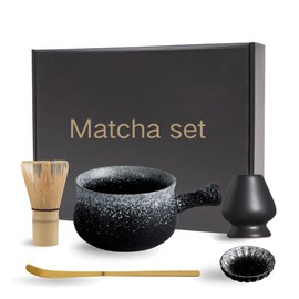 5-Pcs Matcha Set - Ergonomic Handle Matcha Bowl, Whisk, Bamboo Scoop, Chasen Holder, and Saucer | Perfect for Whisking Matcha Powder into Frothy Tea