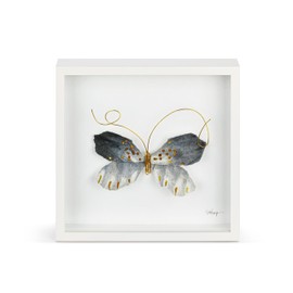 DEMDACO Wall or Tabletop Shadow Box, Everyday Home Décor, 10 Inch Wood and Glass, Black and Gold Butterfly