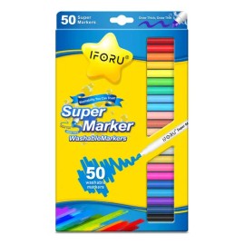 Marcadores IFORU 50 Colores Super Markers Punta Redonda Lavables Plumones Dibujo