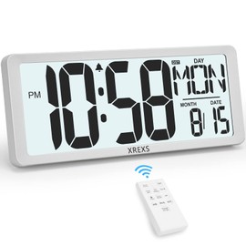 XREXS Large Digital Wall Clock with Backlight, 14.17 Inch Large Display Wall Clock with Remote Control, Count Up & Down Timer, Battery Operated Digital Wall Clock with temperature, date&week for Home