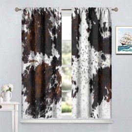 Cow Skin Print Curtains, Rustic Farmhouse Animal Fur Skin Window Treatments Black Brown Wild 3D Cowhide Print Rod Pocket Window Drapes for Bedroom Living Room 42x63in (Decor)