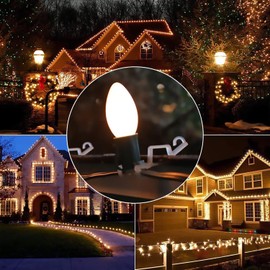 Christmas Light Clip, 200 Packs Clay Tile Roof Clips, Outdoor Holiday Light Clips for C7, C9, Mini Lights and Icicle Lights (Translucent)