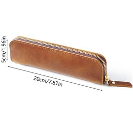 Portable Pencil Organiser Stationery Bag, Zip Handmade Pen Bag, Pen Case with Zip, Soft, Leather Retro Pen Protective Case, Portable, for Students, Business People, brown, Modernity