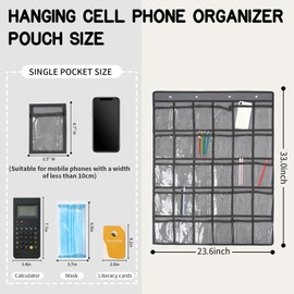 SAVORLIVING 30 klare Taschen Klassenzimmer Tasche Chart Organizer, Tasche Chart für Telefon-Rechner-Halter, hängende Wand Tür Rechner Telefon Caddy mit Haken (Grau)