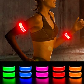 Dolitego LED Armbands for Night Running Jogging Glow Set of 2 with Elastic and Reflector for Sports Fluorescent Accident Prevention Walking Armband (Red)