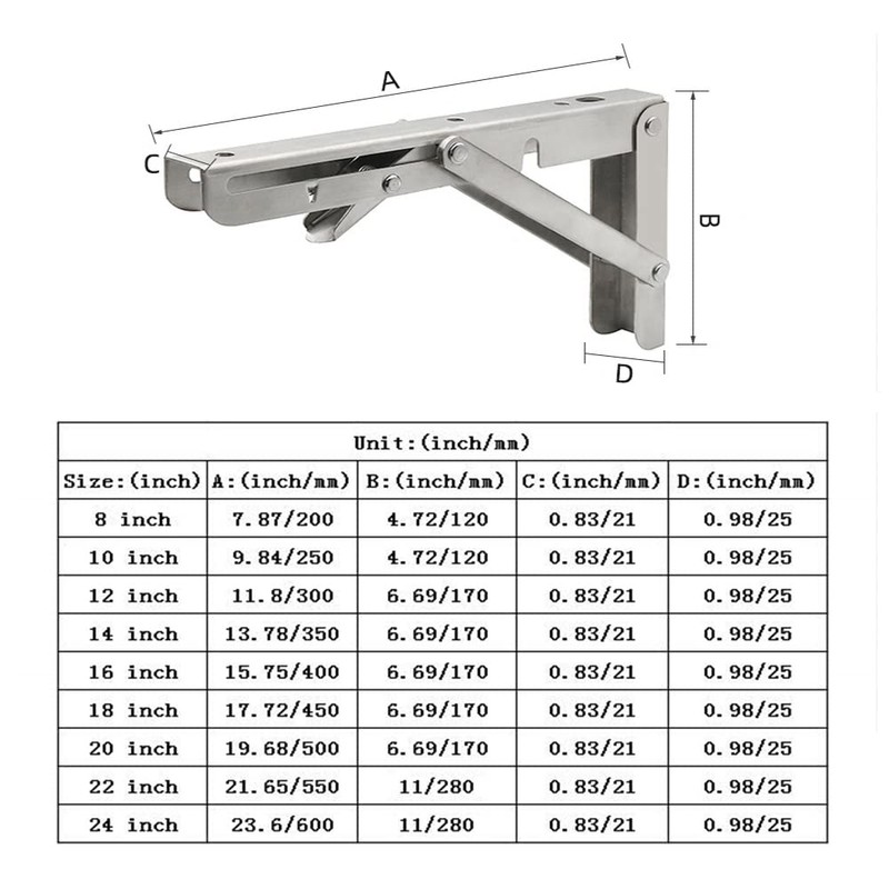 Folding Shelf Brackets, Max Load 300 lb, Heavy Duty Stainless