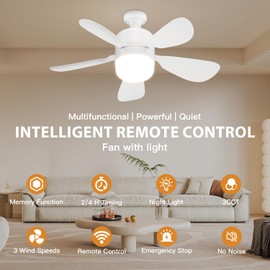 JTT Socket Fan Light with Remote - Screw in Ceiling Fan Light LED Bulb Fan with 3 Speed, 3000/4000/6000K Selectable and Adjustable Brightness Settings Socket Fan for Bedroom Living Room Kitchen Garage