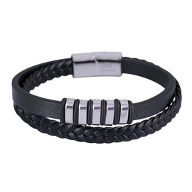 LUCKMAN Pulsera Hombre Acero Inoxidable Color Plata, Brazalete de Cuero Piel Vegana y Broche Magnético – Accesorios y Joyería para Hombre, Regalos para Hombre Navidad y Regalos para Papá Originales, Modelo Blake