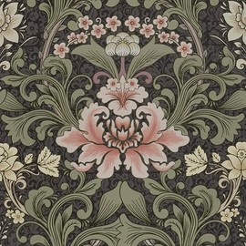 Abyssaly Vintage Floral Peel and Stick Wallpaper, Light Green Mid Century Moody Contact Paper, Removable Self-Adhesive William Morris Flower Wall Murals for Bathroom Bedroom Home Decor 17.3in x 118in