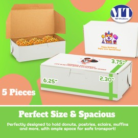 MT Products Custom White Eclair Bakery Boxes - 6.25" x 3.75" x 2.2" Customizable Printed Donut and Cupcake Boxes Printed (Pack of 5) - Made in the USA