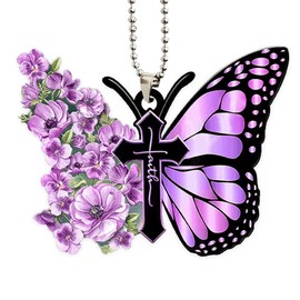 The Positive Christian Purple Faith Butterfly Key Chain & Rearview Mirror Ornament