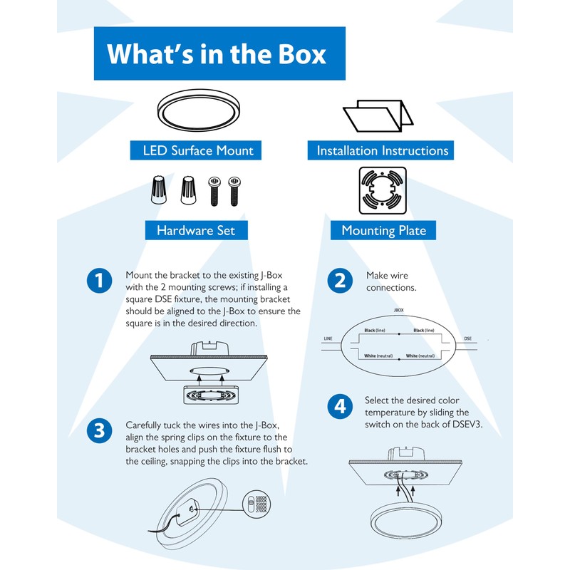 NICOR Lighting DSE 4-inch White Square Selectable LED Surface Mount