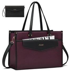 LOVEVOOK Laptop Bag for Women, 15.6'' Laptop Tote Purse 2-in-1 Professional Work Bag Business Briefcase with Clutch Purse, Waterproof Leather Computer Handbag for Teacher Office Travel