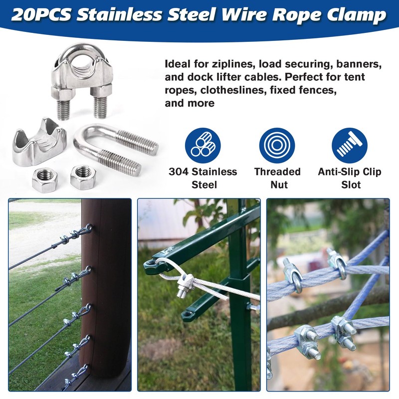 Forbabe Wire Rope Clamp 4 mm Pack of 20 M4
