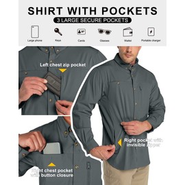 33,000ft Men's UPF 50+ UV Protection Long Sleeve Hiking Shirts Breathable Quick Dry Fishing Shirts for Safari, Outdoor