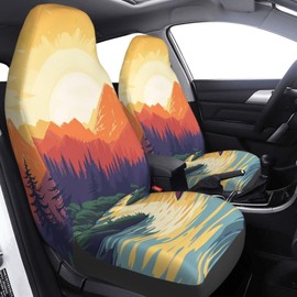 Dujiea Sunset in The Mountains Car Front Seat Covers 2 Pcs Universal Auto Seat Covers Front Seats Only, Vehicle Bucket Seat Protectors Fit for Most Car SUV Sedan and Truck