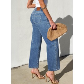 Sidefeel Jeans for Women High Waisted Stretchy Wide Leg Jeans Straight Leg Zimbaplatinum Ankle Denim Pants with Slant Pockets Mist Blue Size 12