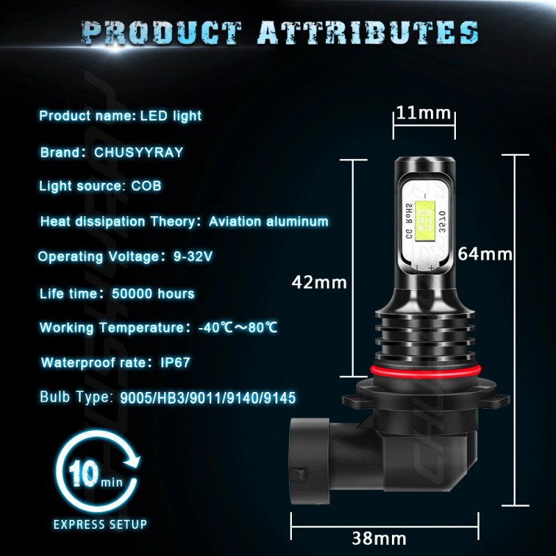 9005 9006 LED Headlight Bulbs for High/Low Beam – 8000K