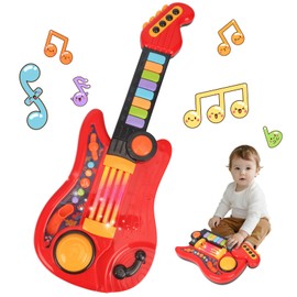 PlinkPlunk Kids Guitar 2 in 1 Musical Instruments for Kids Piano Toddler Toy Guitar with Strap Electronic Toddlers Guitar Music Toys for 3 4 5 6 Year Old Boys Girls Gifts (Red)