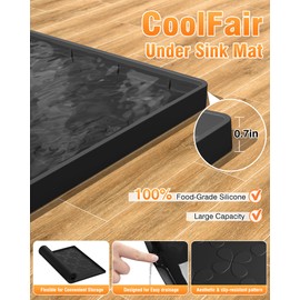 Waterproof Under Sink Mat, 31'' x 22'' Silicone Mat for Kitchen Bathroom, Cabinet Liner for Kitchen Organizers and Storage Sink Drip Tray, Leaks, Spills, Easy to Clean - Black