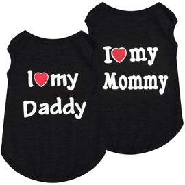 2 Pack Dog T-Shirt Sleeveless Vest for Small Dog, Love Mommy Daddy Chihuahua Yorkie Tank Top Tee Shirt Boy Girl Breathable, Summer Cute Female Male Stretchy Cotton Puppy Pet Cat Clothing, L, Black