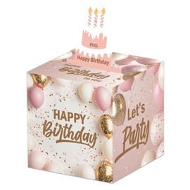 Simple Pink Birthday Money Box for Cash Pull, Happy Birthday Boxes Gifts for Money Pull Out Card, 50Pcs Transparent Bags