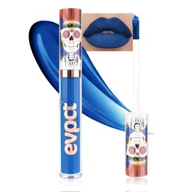 evpct Matte Liquid Lipstick, Blue Lip Gloss Stain Rich Color Skull Face Makeup for Party Wear, Waterproof Smudge Proof 24 Hour Long Lasting Liquid Matte Lipstick labial mate larga duracion 24