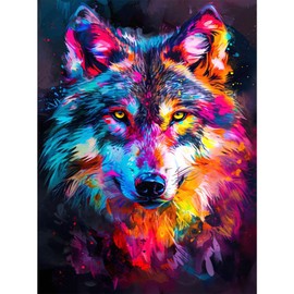 RICUVED Colourful Wolf Diamond Painting Kits, 5D Animal Diamond Art Kits for Adults Round Full Drill Diamond Painting Kits Crystal Diamond Art Picture for Home Decor 30x40cm
