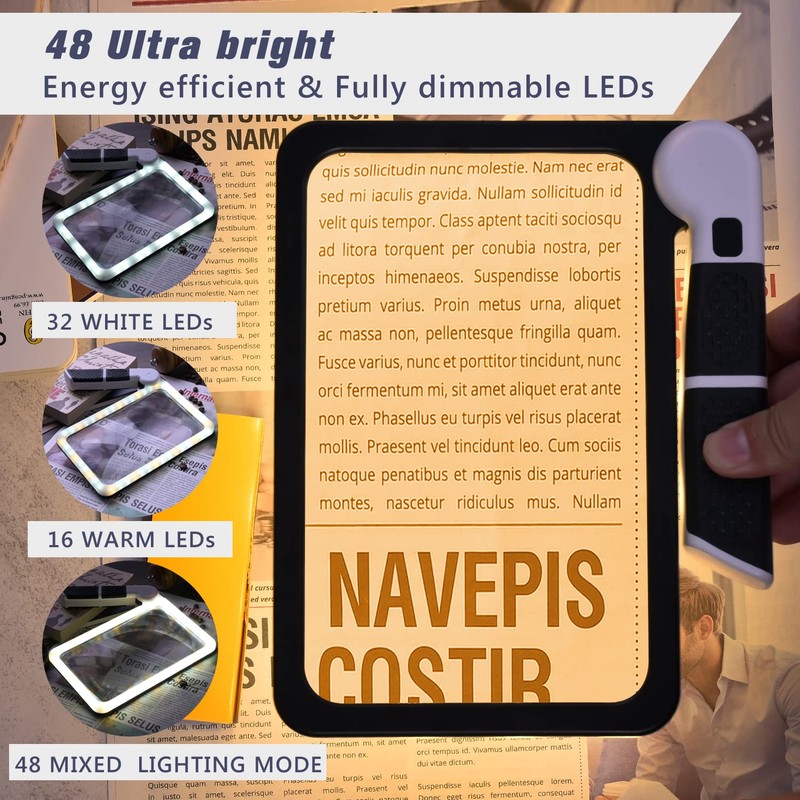 Magnifying Glass with Light, Page 5X Folding Handheld Rectangular Magnifier