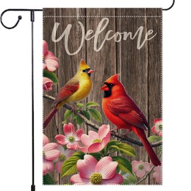 Welcome Cardinal Garden Flag Outdoor Decor 12x18 Inch Double Sided Small Burlap Yard Outside Lawn Patio Rustic Farmhouse Seasonal Wildflowers Spring Summer Flags Decorations