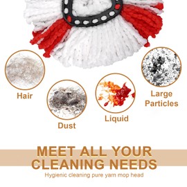 4 Pack Mop Heads, Triangle Spin Reusable Mop Replacement Heads, Compatible with Vileda Turbo Mop Head Replacement, Red White