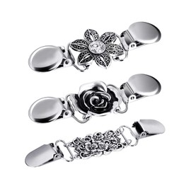WOOXDYUK 3 Pieces Shirts Dresses Shawl Clips for Women Girls Vintage Sweater Cardigan Collar Clips Silver