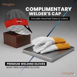 Giorgino Premium TIG Welding Gloves with FREE Assorted Welding Cap Top Grain Goatskin Leather Gloves Unlined 4" Cuff High Dexterity