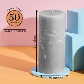 Simply Soson Grey Rustic Texture Pillar Candles 3x6 inch - Set of 3 - Unscented Decorative Grey Candles, No drip Candles, Ideal as Large Candles for Home Decor, Weddings, Holidays