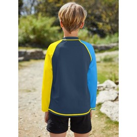 BesserBay Boys' Long-Sleeved Stand-Up Collar UV Shirt 1/4 Zip Rash Guard UPF 50+ Children 110-150, blue and yellow, 120
