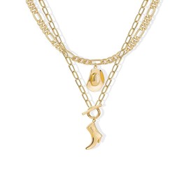 Cowgirl Necklace for Women Cowboy Boot Necklace 14K Gold Hat Boot Pendant Necklace Cowgirl Hat Boot Necklace Layered Western Country Necklace Jewelry Gifts for Girls (gold)