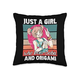 Just a girl who loves boba and Origami kawaii Throw Pillow