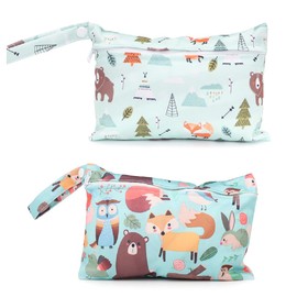 JTKREW Pack of 2 Wetbag Organiser Bags, Nappy Bag, Wet Bag, Baby Reusable, Waterproof, Travel, Gym, Washable, Zip, Beach, Pool, Green