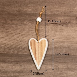 Heart-shaped Wooden Decorative Hanging Handmade Hearts Ornaments for Wedding Party Valentine Christmas Home Decoration Car Decor (#3, 2Pcs)